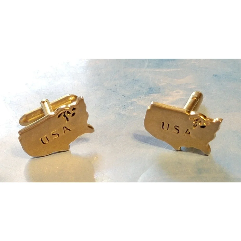 Vintage‎ Swank USA Cufflinks Gold Black Patriotic Mid Century 7/8